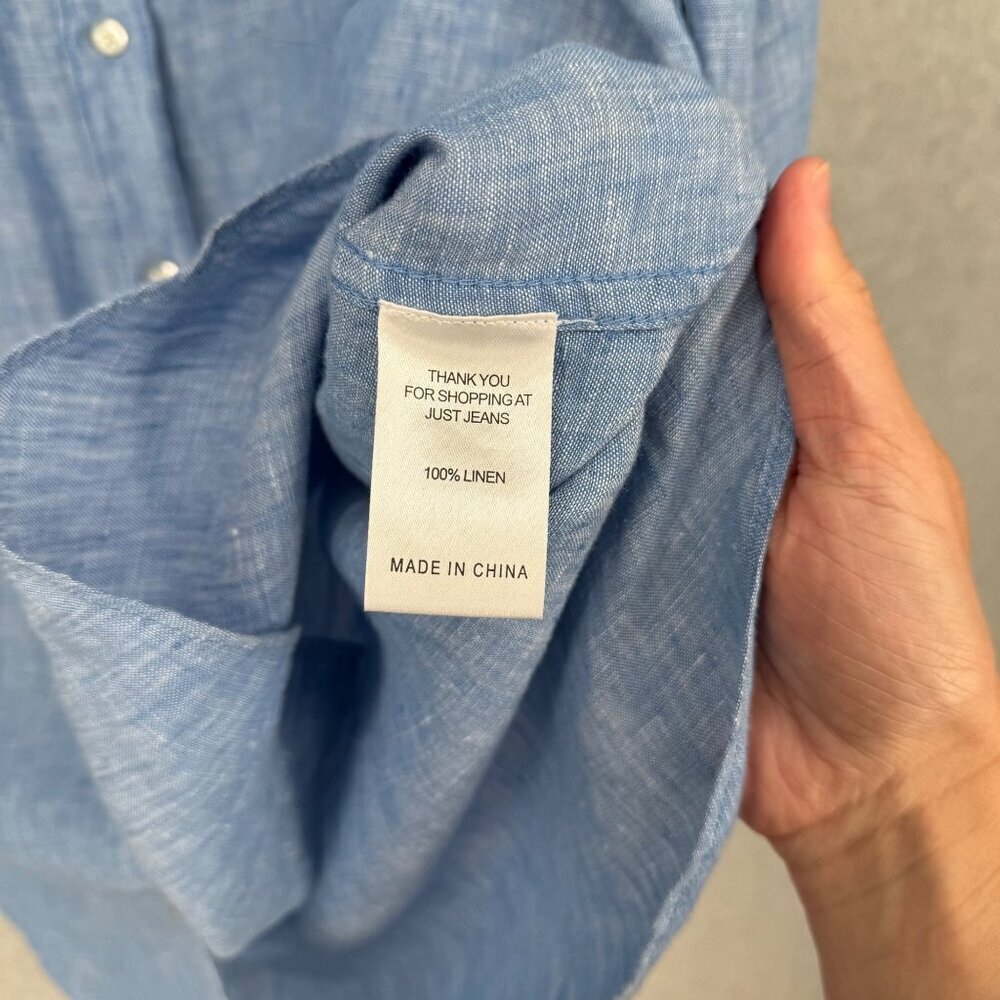 Just Jeans Womens 100% Linen Button Down Shirt Size 12 Blue Coastal Casual Beach - Picture 6 of 11